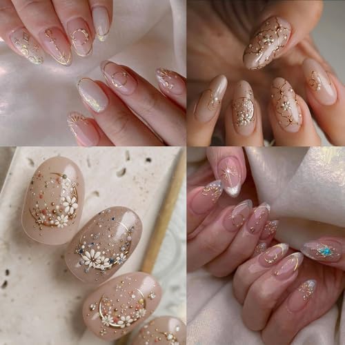 Floral Nail Art Stickers Daisy Flowers Rose Gold Moon Lace Decals 4Pcs