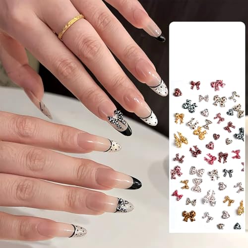 3D Resin Leopard Bow Heart Nail Charms 60Pcs Multicolor DIY Nail Art Decors