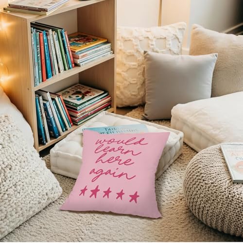 Motivational Quote Throw Pillow Cover 18x18, 'Would Learn Here Again' Design