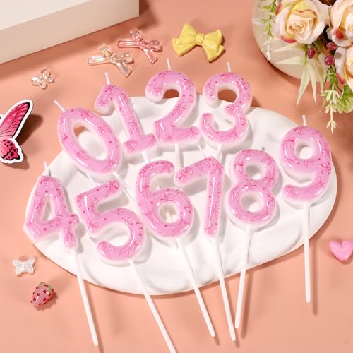 Pink Bow Number 7 Birthday Candle - Elegant Cake Topper