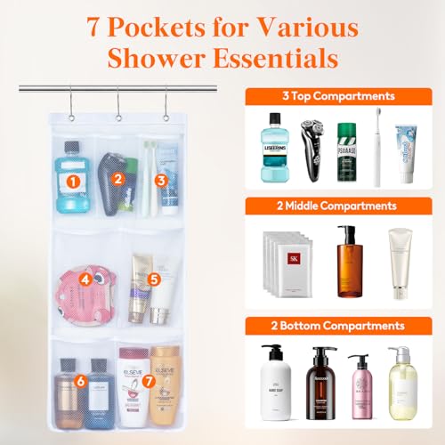 Lifewit 14" x 30" Shower Caddy - 7 Pocket Hanging Organizer for Travel