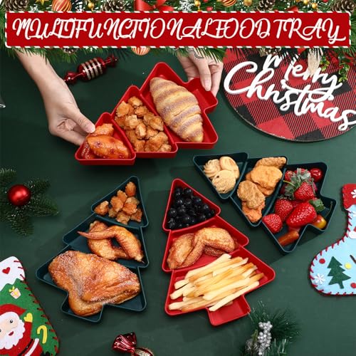 Christmas Tree Shape Serving Tray Set - 6 Pcs Red and Green Divided Platters