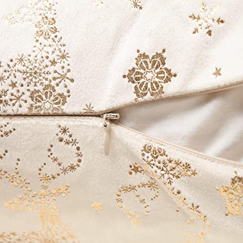 Topfinel Christmas Pillow Covers 16x16 (Set of 2) - Cream Velvet with Snowflakes & Reindeer