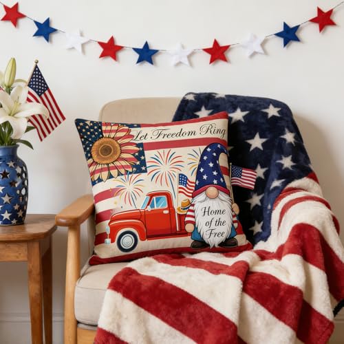 4th of July Patriotic Pillow Covers - 18x18 Inch Set of 4