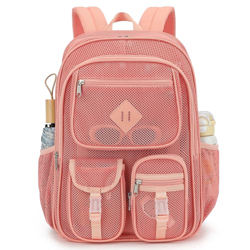 Dezcrab Mesh Backpack for School, Beach, and Swimming - Pink