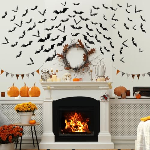 120PCS Halloween Bat Wall Decor - 3D Scary PVC Stickers
