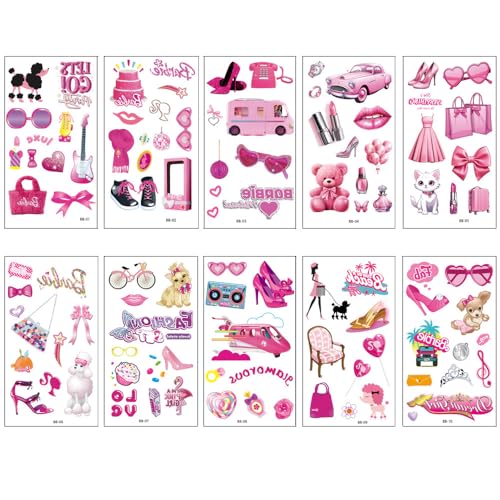 Glow in the Dark Pink Temporary Tattoos 90+ Pcs Party Favors