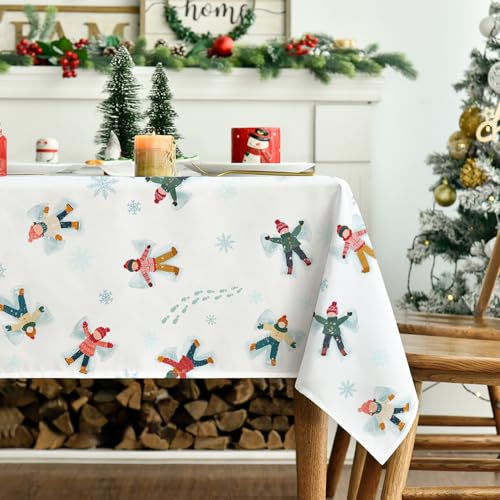 Christmas Tablecloth 60 x 84 Inch Rectangular Kids Frolic in White