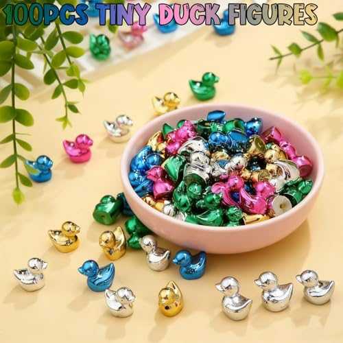 100 Mini Resin Ducks - Vibrant Electroplated Figurines for Decor