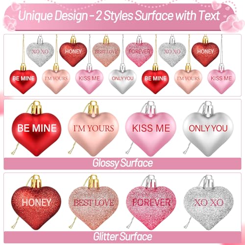 56PCS Heart Ornaments Set for Valentine's Day Decorations