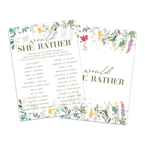 Wildflower Bridal Shower Game Cards - 25 Pack Would She Rather Cards