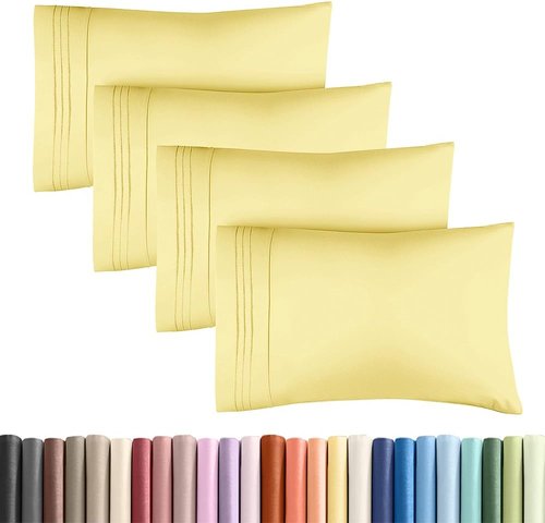 King Standard Pillow Cases - Soft Hotel Quality Covers for Comfy Bedding | Set of 4, Yellow