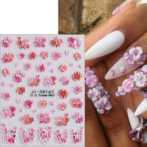 5D Embossed Floral Nail Art Stickers Self-Adhesive Spring Flowers Decals