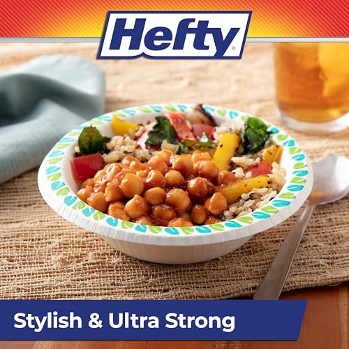 Hefty Compostable Paper Bowls 12oz, 30 Count (Pack of 2) - Soak-Resistant & Microwave Safe