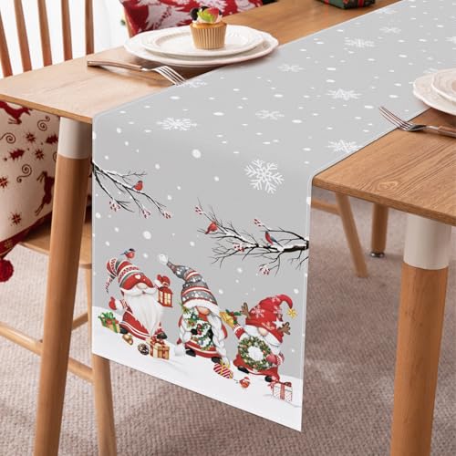 Grey Christmas Gnome Table Runner 13x90 Inch Winter Holiday Decor