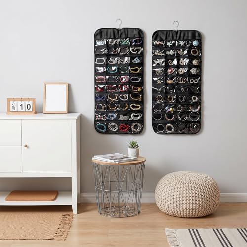 4 Pcs Hanging Jewelry Organizer, Double-Sided Earring Holder with 80 Pockets