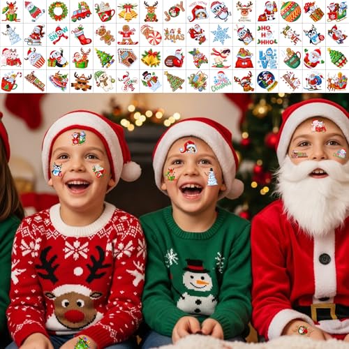 Christmas Temporary Tattoos 60Pcs - Santa & Reindeer Party Favors