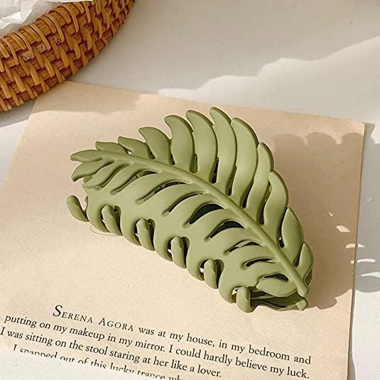 Green Leaf Hair Claw Clip Non-Slip Large Hair Clamp 3.5 Inch