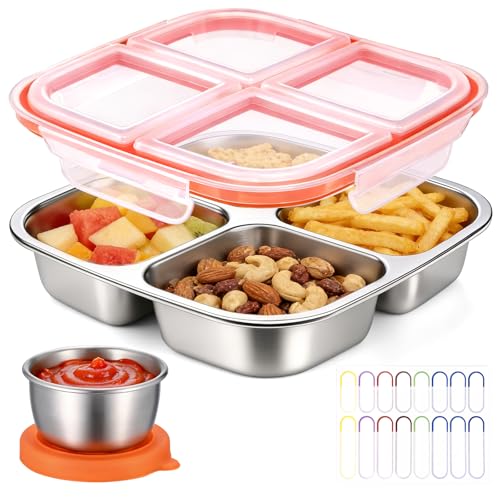 Qtencas Stainless Steel Bento Box - 4 Compartment Snack Container, 1-Pack
