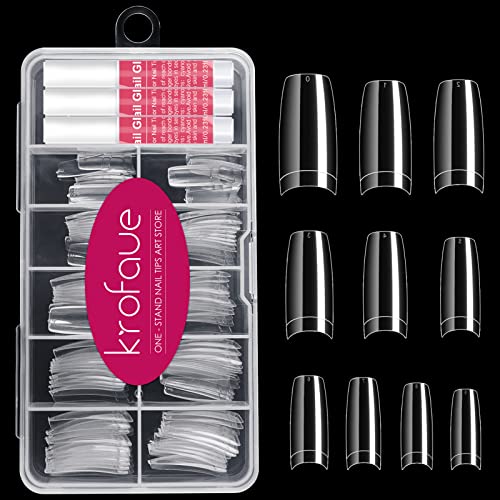 Krofaue Clear French Half Cover Nail Tips & Glue Kit