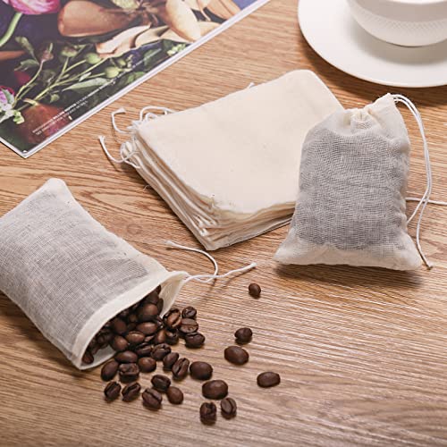 100 Pack Reusable Muslin Drawstring Bags - 3x4 Inch Cotton Pouches for Herbs, Tea, Spices & Gifts
