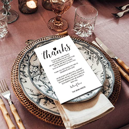 Wedding Reception Thank You Cards - 50 Place Setting Sign Cards, 4x6