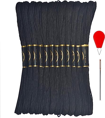 Black Embroidery Floss - 12 Skeins for Cross Stitch & Crafts