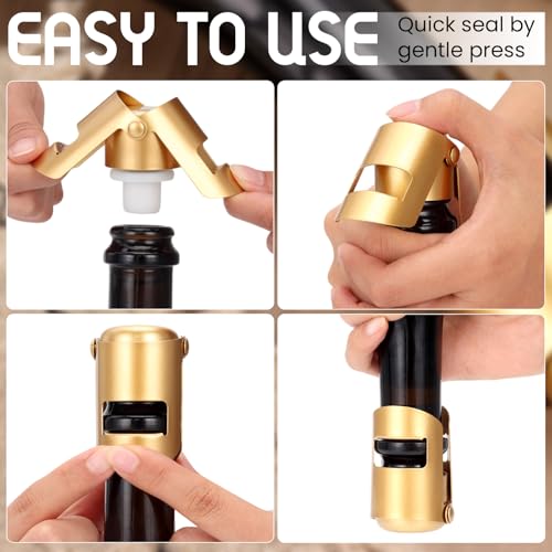 Gold Champagne Stoppers - Stainless Steel Sparkling Wine Sealer, 2 Pack