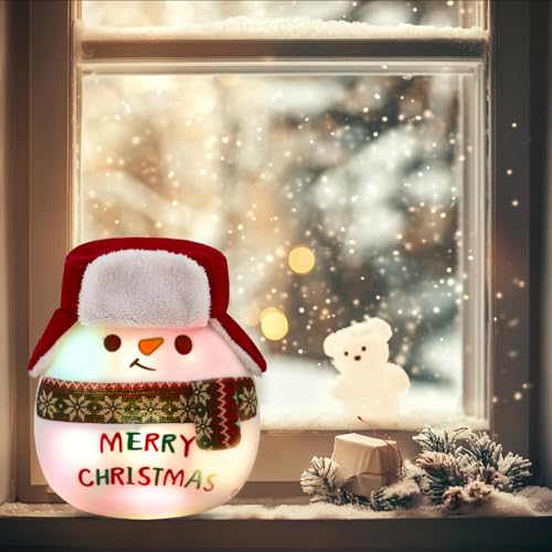 Light Up Christmas Snowman Plush Pillow with LED Lights - Festive Decor, 14 Inch, Variations of Light Snowman