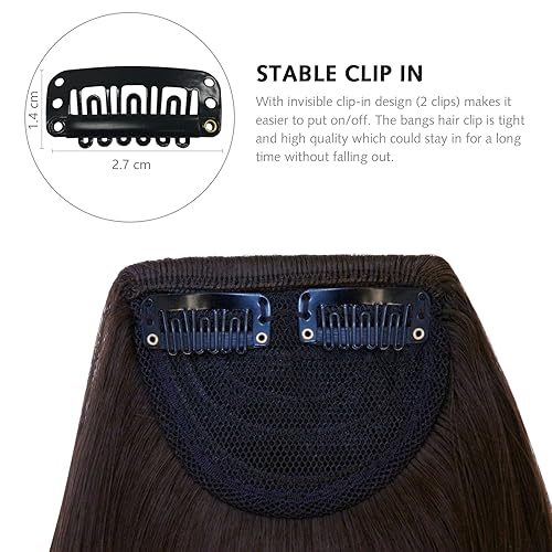 SHEDOWIG Chocolate Brown Clip-In Bangs with Temples Synthetic Hair