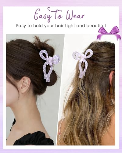 ACECHA 2 Pack Cute Bow Hair Claw Clips, Acrylic Sparkly Non-Slip Hair Clips