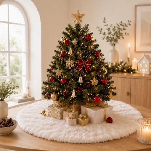 YEAHOME White Faux Fur Christmas Tree Skirt 24 Inch Holiday Decor