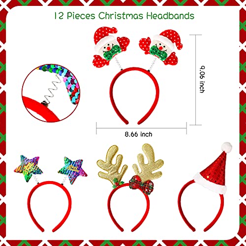 12 Pcs Christmas Headbands Assorted Festive Holiday Party & Photo Props