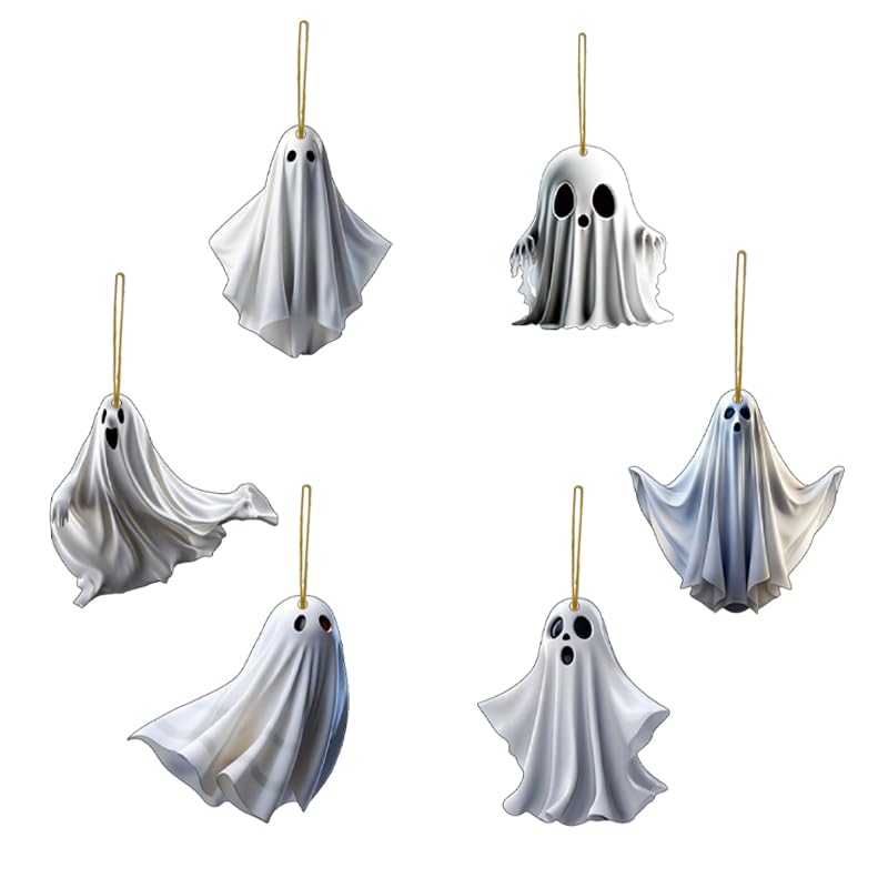 Halloween Ghost Hanging Ornaments Set - 6 Cute Acrylic Decor