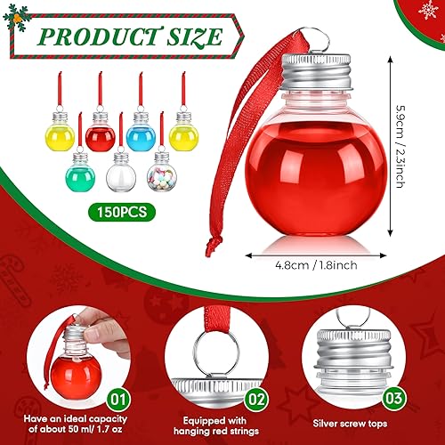 Round Silver Christmas Booze Ornament Balls - 150 Pcs Fillable Plastic Holiday Decorations