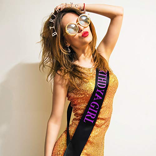 Zonon Rose Gold Birthday Tiara Crown and Satin Sash Party Set