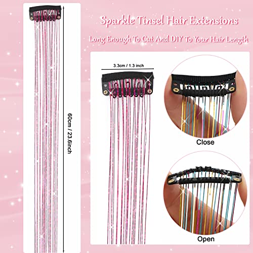 Clip-In Hair Tinsel 23.6-Inch Heat Resistant Gold Glitter Extensions
