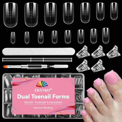 EBANKU Poly Gel Toe Nail Form Set - 150 Reusable Dual Forms with Brush, File & Clips