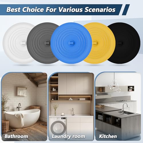 Universal 6-Inch Silicone Drain Stopper - 5-Pack in 5 Assorted Colors