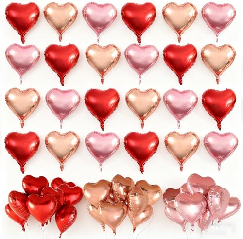 24-Pack 18-Inch Heart Foil Balloons for Valentine's Day Decor