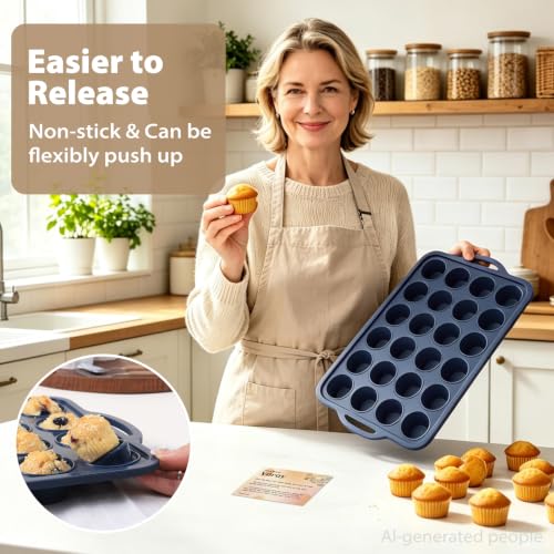Mini Silicone Muffin Pan with Frame - 24 Cup Non-Stick Mold