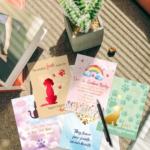Foil Pet Sympathy Cards with Envelopes - 6 Unique Designs