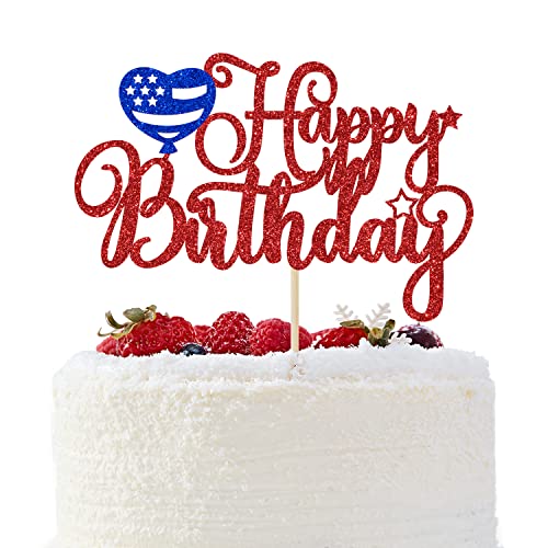 4th of July Happy Birthday Cake Topper - Patriotic Party Decor