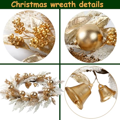 20-Inch Gold Christmas Wreath with Berries Bells and Pampas Grass for Front Door and Indoor Decor