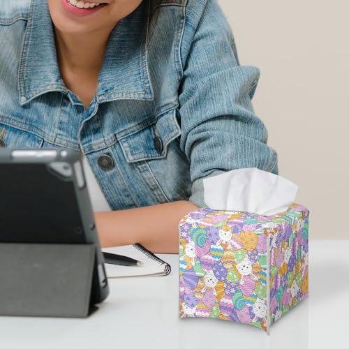Colorful Eggs Bunny Tissue Box Cover - PU Leather Square Holder