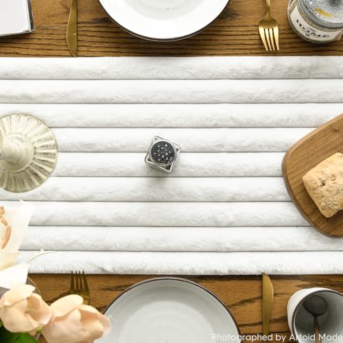 Ivory Faux Fur Jacquard Table Runner 13x60 Inch Holiday Decor