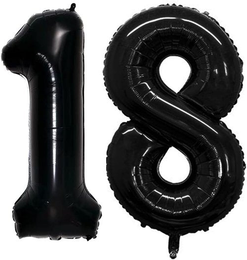 GOER Jumbo 18 Inch Foil Balloons - Sweet 18 Birthday Party Decorations | Black Helium Balloons