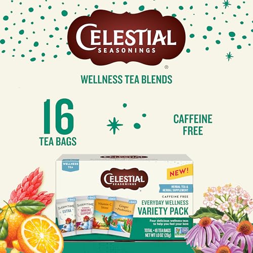 Celestial Seasonings Wellness Tea Variety Pack - 16 Caffeine-Free Tea Bags