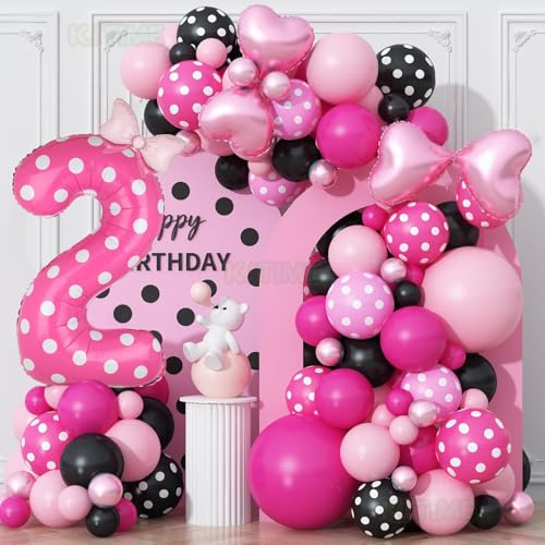 40 Inch Pink Number 2 Foil Balloon with Polka Dot Bow for 2nd Birthday