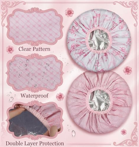 Deep Conditioning Hair Cap 2-Piece Set - Waterproof Double Layer Shower Cap